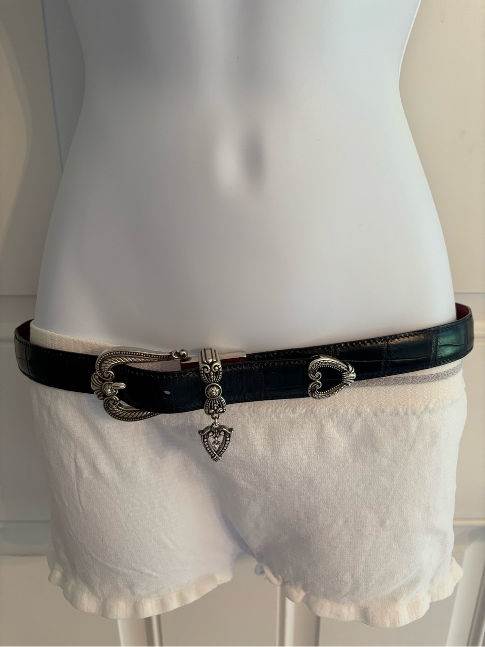 Reversible Brighton Red or Black Leather Belt with Silver  Accents - Picture 8 of 11